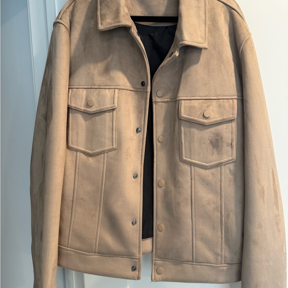 Men's Suede Trucker Jacket - Beige